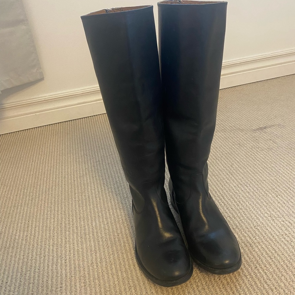 Frye Dark Leather Boots with Logo Detail